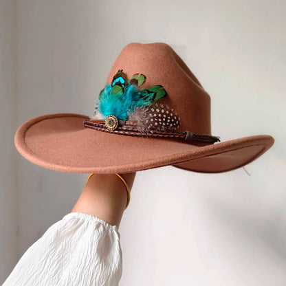 Chapeau de cowboy occidental à large bord pour homme, casquettes d'église Everche, Fascinateur vintage, chapeau de cowgirl jazz, zones bre, nouveau, 9cm