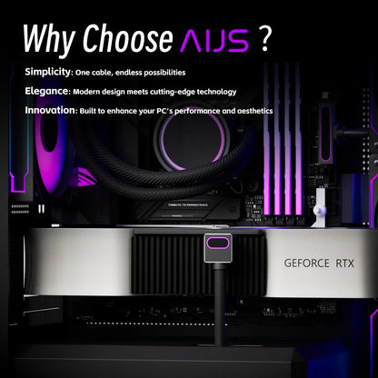 AIJS GPU16PIN Modular Cable,12VHPWR ARGB with 5V 3Pin,18AWG 90° Right-Angle Male to Male Design, 5090 / 3070 is Not Applicable