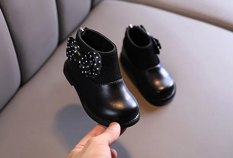 Enfants bottes courtes filles chaussures automne hiver chaud tricoté enfants bottes princesse doux arc enfant en bas âge filles bottes chaussures enfant H11071