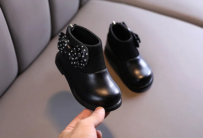 Enfants bottes courtes filles chaussures automne hiver chaud tricoté enfants bottes princesse doux arc enfant en bas âge filles bottes chaussures enfant H11071