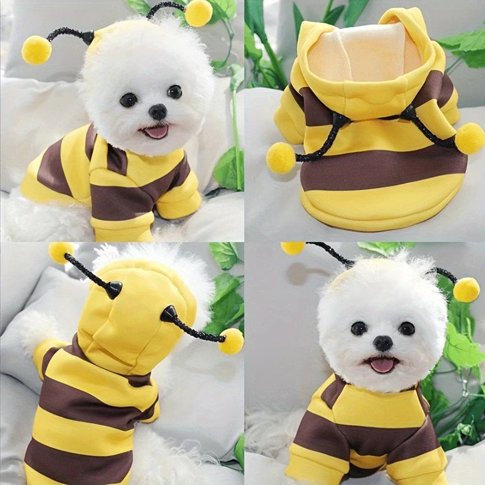 Cute Bee Costume Dog Cat Hoodie - thickened Pet Sweater Warm Outfit for Halloween Cosplay & Daily Wear