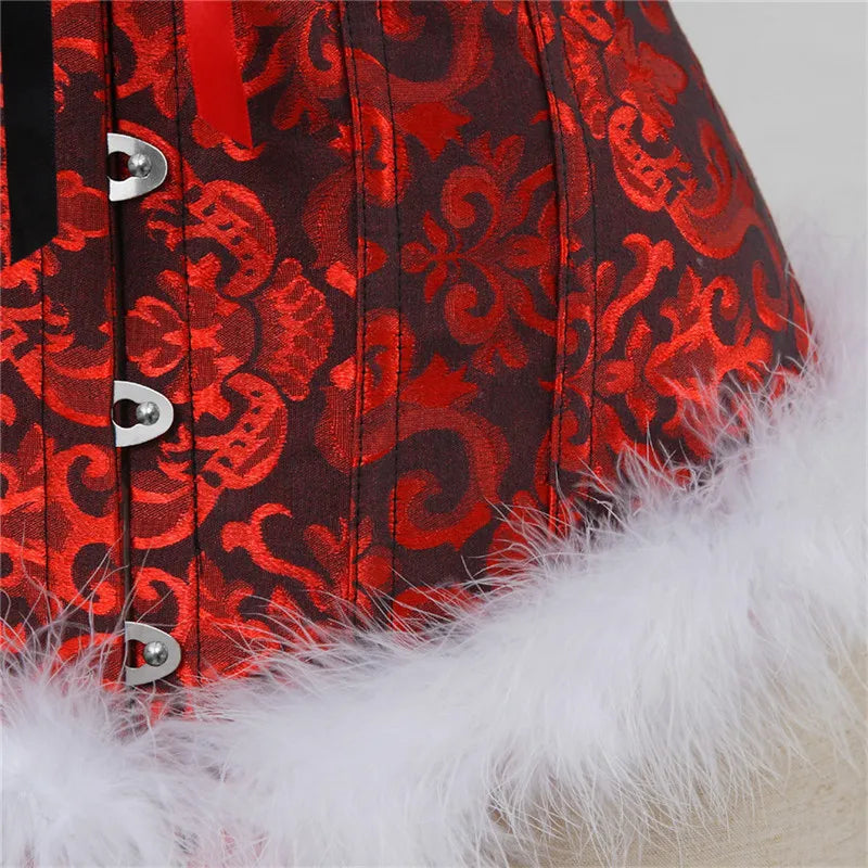 Christmas Santa Corsets and Bustiers Top Shapewear Lingerie Burlesque Feather Corselet Plus Size Overbust Women's Sexy Corset