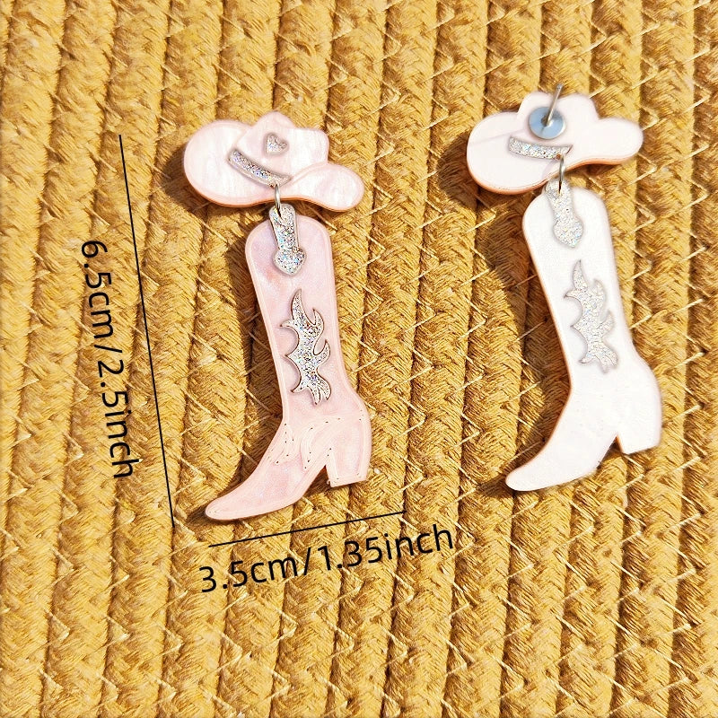 KUGUYS nouveau Cowgirl boucles d'oreilles pour femmes bijoux de mode mignon Cool Cowboy chapeau bottes boucles d'oreilles à la mode acrylique accessoire cadeau