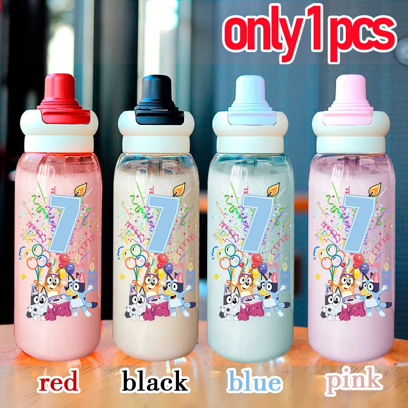 Blueyes Anime Number 1-9 700ML Large Capacity Drink Straw Direct Portable Transparent Water Bottle Handle Rope Child Water Cup