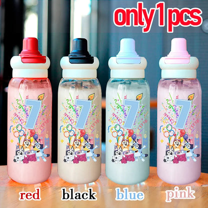 Blueyes Anime Number 1-9 700ML Large Capacity Drink Straw Direct Portable Transparent Water Bottle Handle Rope Child Water Cup