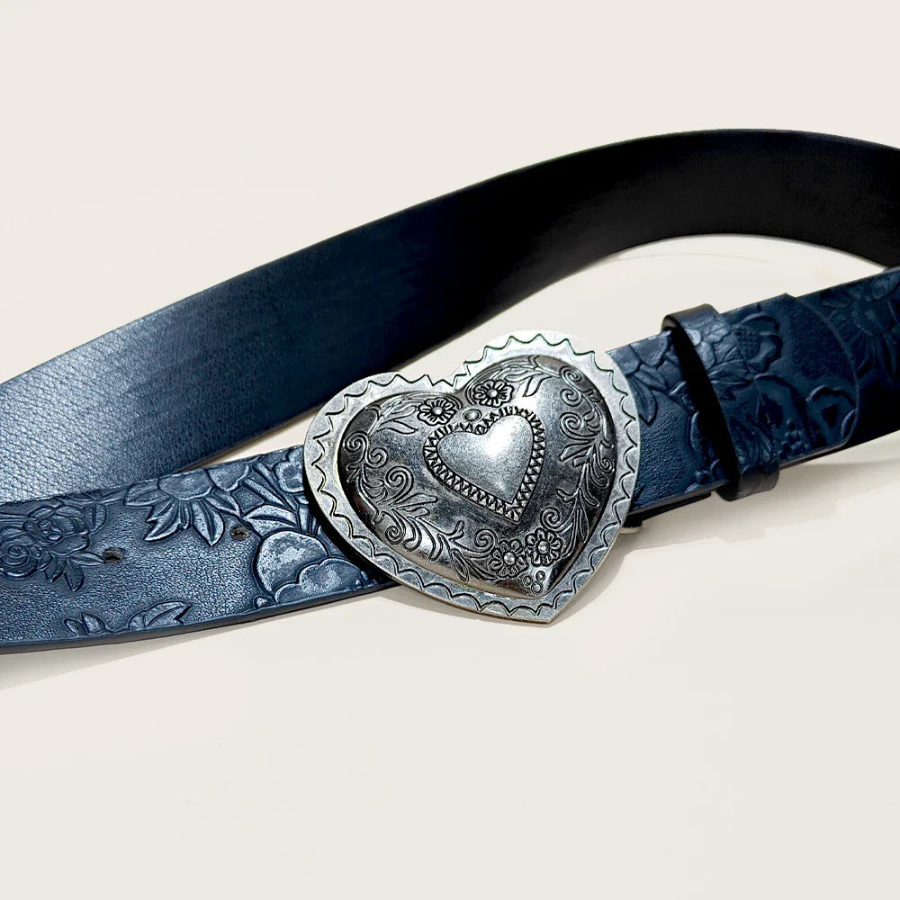 Retro love buckle PU Leather belt For Women fashion leisure suitable for daily commuting Western Cowboy Punk Jeans Waistband