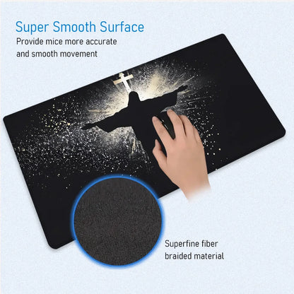 Jesus & Cross Mouse Pad Large Desk Accessories Desk Pad Rubber Base with Stitched Edge Mousepad Non-Slip Mousepad for Office