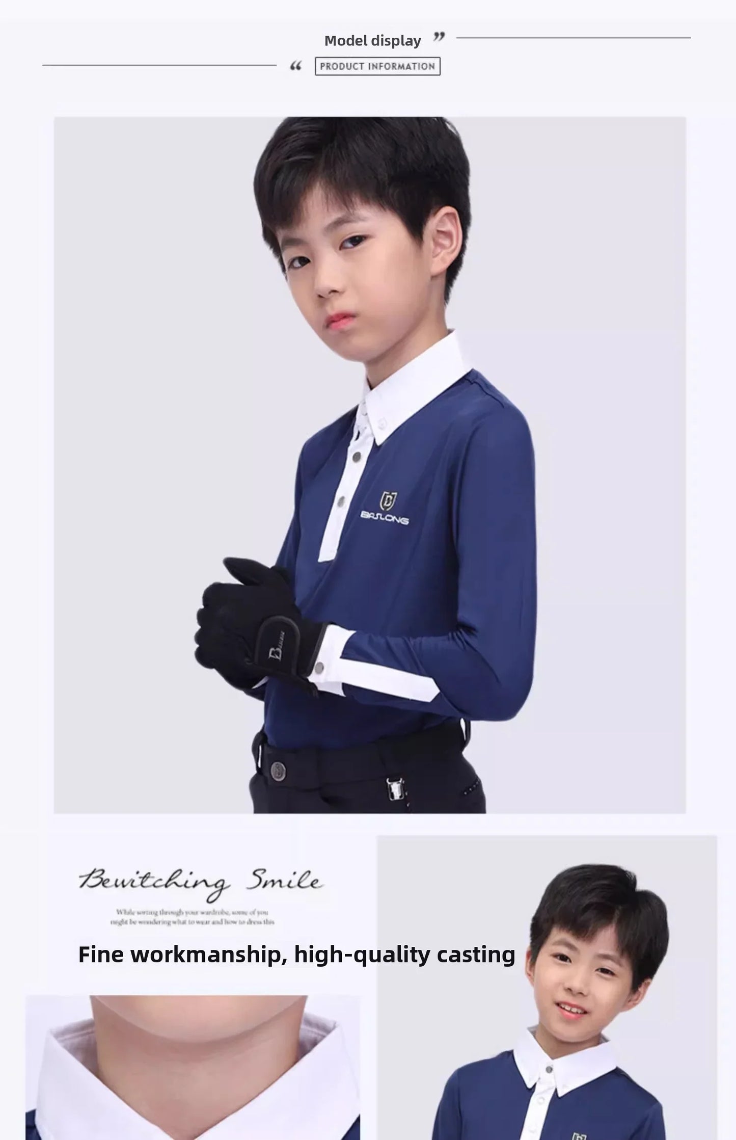 Baslong Equestrian Clothing Kidsren's T-Shirt Top Long-Sleeved Sun Protection Breathable Polo Shirt Girls Riding Competition Knight Clothing