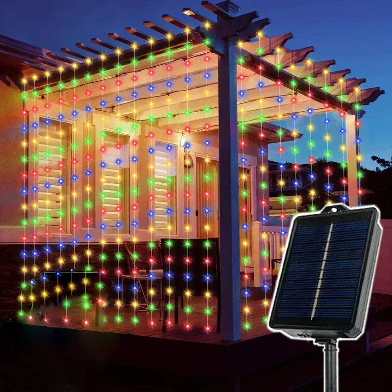 Rideau lumineux solaire 600/300/200/100LED, guirlande lumineuse féerique d'extérieur, décorations de noël et de mariage, décoration de jardin