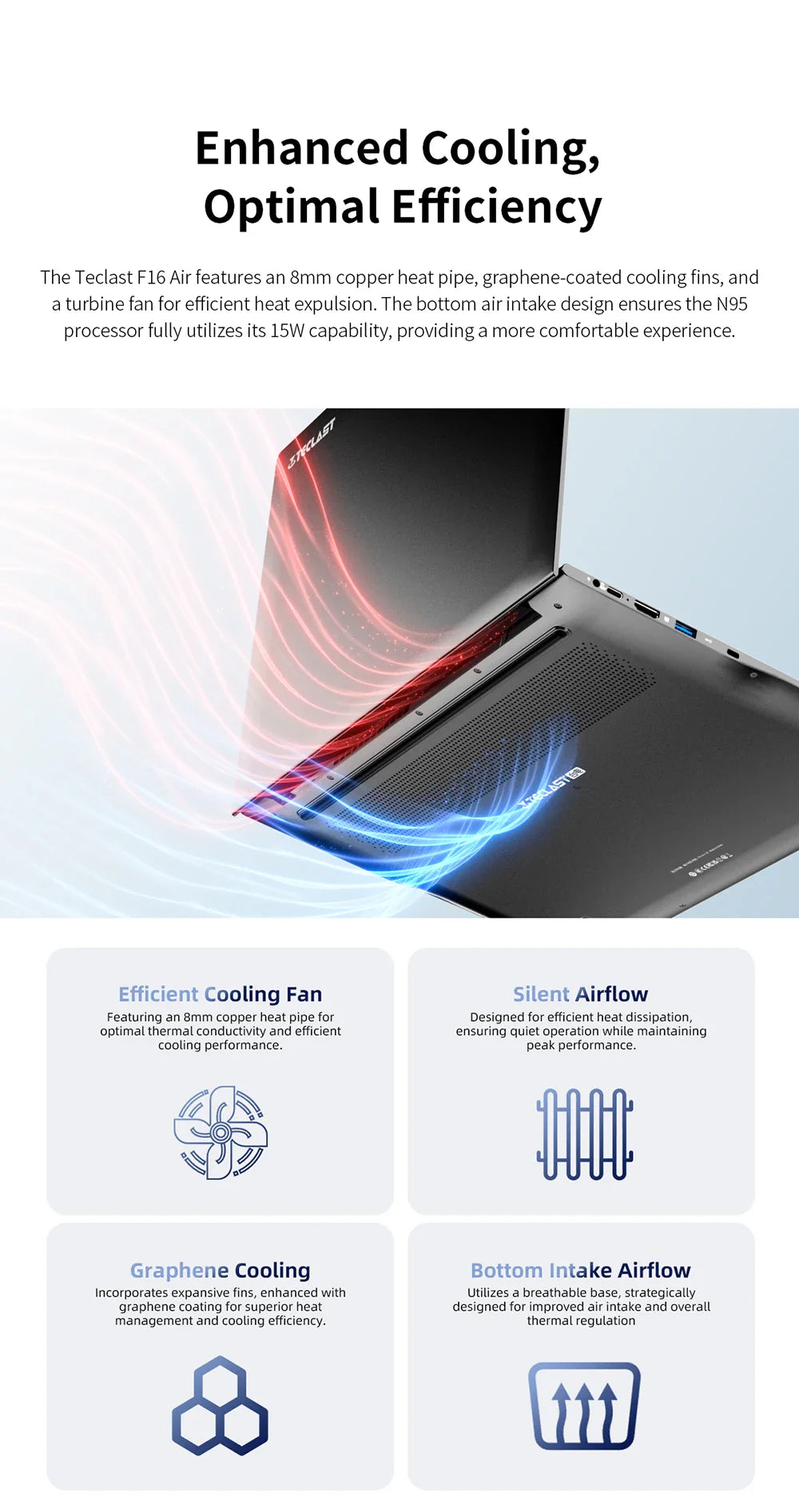 TECLAST F16 Air 16 inch laptop, Flip 180 degree, 16GB + 512GB, for Intel N95 CPU, Windows 11, mini HDMI, backlit keyboard