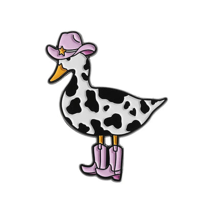 Broche en émail de canard de vache rose, bottes de Cowboy de canard occidental, broche d'animal d'oie idiot, Badge de revers, bijoux amusants, cadeau pour amis