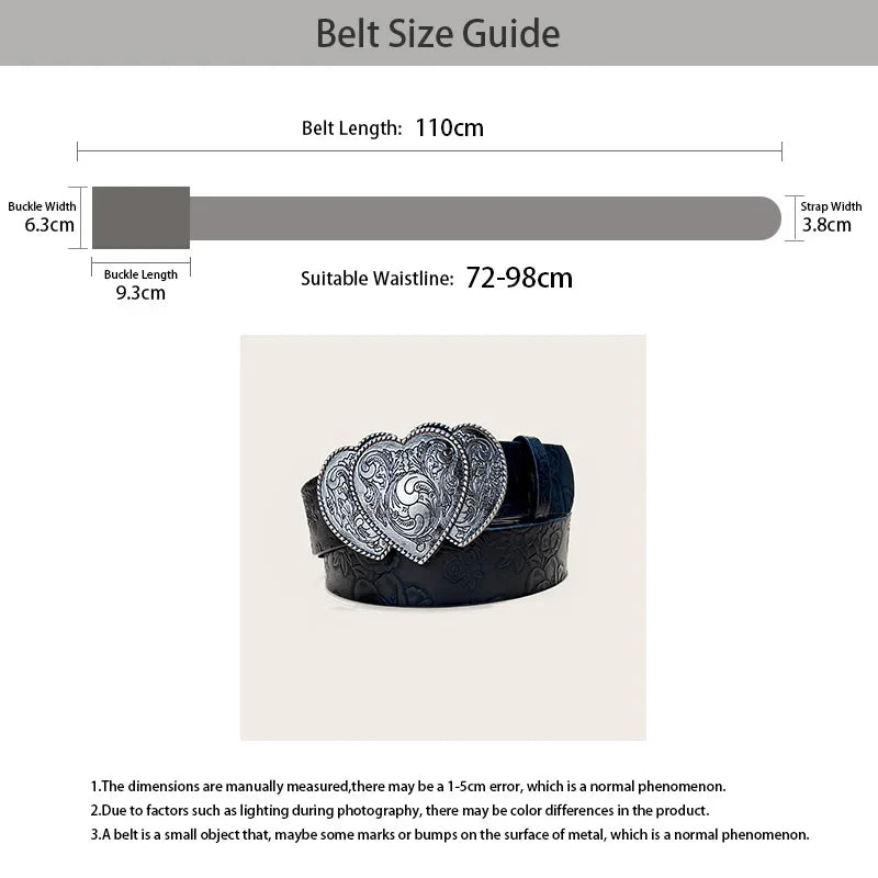 Retro love buckle PU Leather belt For Women fashion leisure suitable for daily commuting Western Cowboy Punk Jeans Waistband