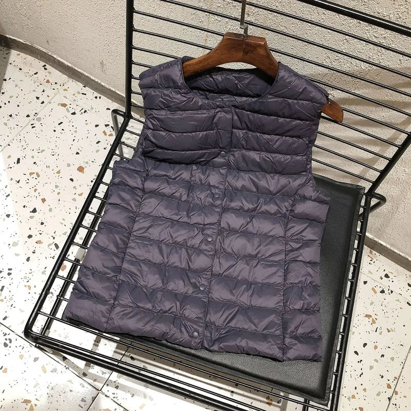 Doudoune sans manches pour femme, nouvelle collection printemps-hiver 2025, 90 % duvet de canard blanc, ultra légère, pliable, chaude, doublure en duvet