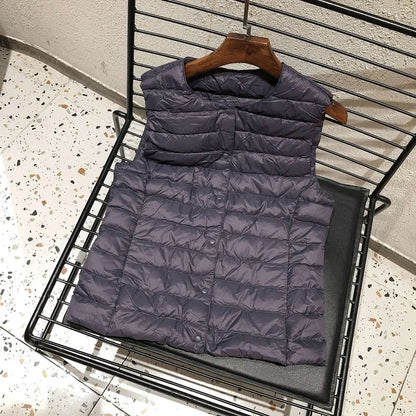 Doudoune sans manches pour femme, nouvelle collection printemps-hiver 2025, 90 % duvet de canard blanc, ultra légère, pliable, chaude, doublure en duvet