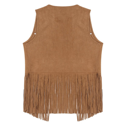 Gilet de cow-boy Western Halloween pour homme, en similicuir suédé, à pampilles et rivets, pour le motocyclisme, les raves, les fêtes et les boîtes de nuit