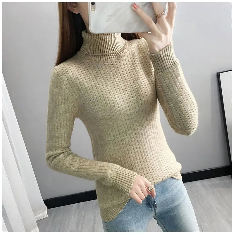 Turtleneck Winter Sweater Women Elegant Thicken Velvet Lined Warm Sueter Fleece Knitted Pullover Slim Top Jersey Knitwear Jumper