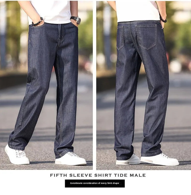 Jeans d'été élastiques en coton pour hommes - Mode bleu, confortables, décontractés, coupe droite, marque, vêtements masculins, pantalons