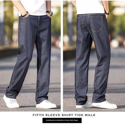 Summer Thin Men's Elastic Cotton Jeans Fashion Blue Comfortable Business Straight Casual Pants Brand Male Clothes Trousers jeans