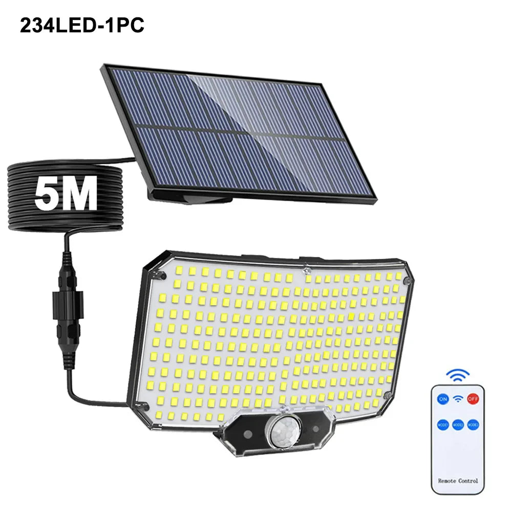 Lumières d'inondation solaires extérieures 106/318 LED lumières de mouvement solaires lumières de sécurité solaires à distance appliques murales étanche 3 Modes jardin