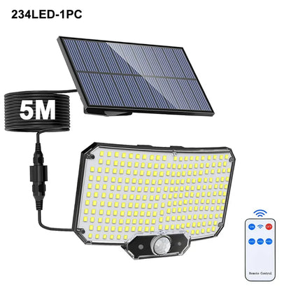 Lumières d'inondation solaires extérieures 106/318 LED lumières de mouvement solaires lumières de sécurité solaires à distance appliques murales étanche 3 Modes jardin