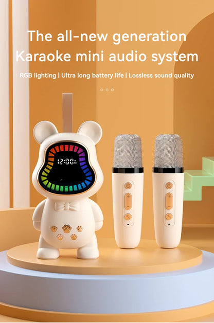 New Karaoke Speaker With Wireless Microphone Sing Bluetooth 5.3 Cute Children Gift Toy Hifi Sound Stereo Mini Audio RGB Lighting