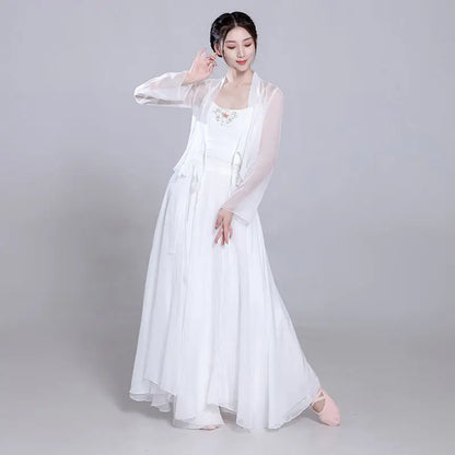 Costume de danse classique Ele, jupe blanche vaporeuse, costume de performance de fée, design Fene Dra, belle mythologie