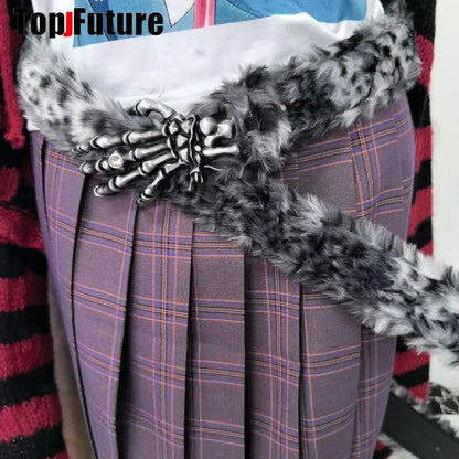 Y2K-Harajuku Western Cowboy Furry Snowleopard Punk Skull Belt, Gift for Women and Men, Girls