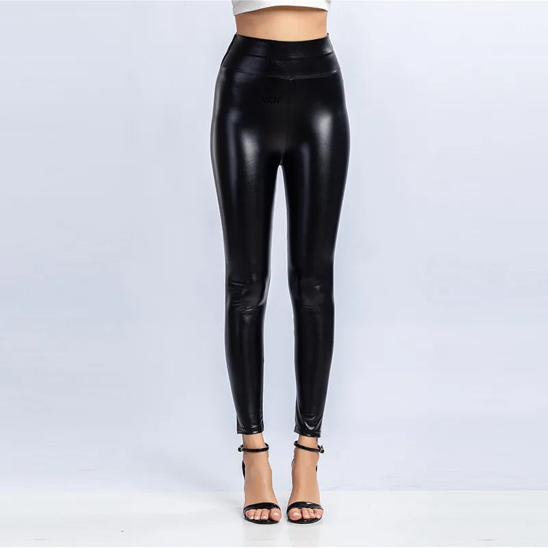 Leggings d'hiver en cuir Pu pour femmes Leggins chauds Leggins en velours noir Leggings taille haute extensible maigre grande tailleLeggings