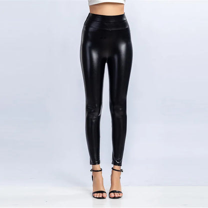 Leggings d'hiver en cuir Pu pour femmes Leggins chauds Leggins en velours noir Leggings taille haute extensible maigre grande tailleLeggings