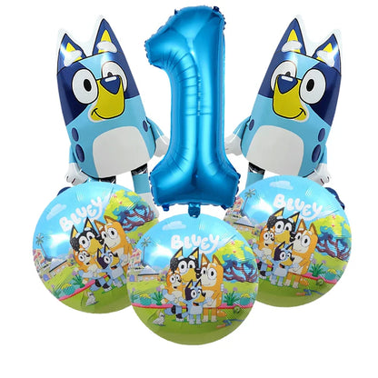 Bluey – vaisselle de fête d'anniversaire de noël, bannière jetable, garniture de gâteau, drapeau suspendu, ballons avec chiffres bleus, décoration d'anniversaire