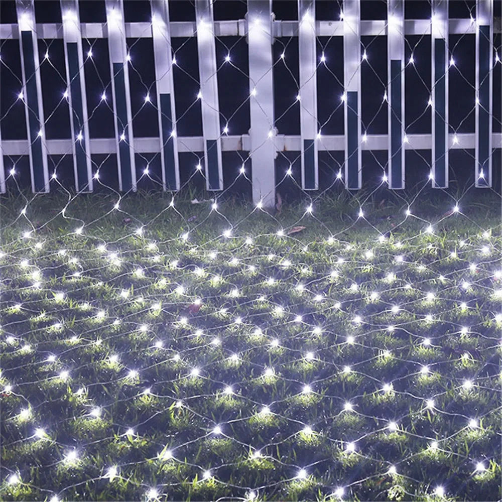LED Net Mesh String Lights, 8 Modes, 220V, 110V, EU Plug, Festival Decoration, Christmas, Halloween, New Year 2026, Wedding Party