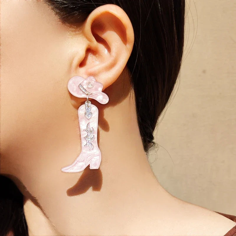 KUGUYS nouveau Cowgirl boucles d'oreilles pour femmes bijoux de mode mignon Cool Cowboy chapeau bottes boucles d'oreilles à la mode acrylique accessoire cadeau