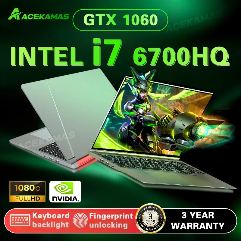 2025 ACEKAMAS 16" Gaming Laptop Intel Core i7 6700HQ GTX 1060 IPS 1920*1200 Gamer Computer 16GB DDR4 1TB SSD Windows 11 Pro PC