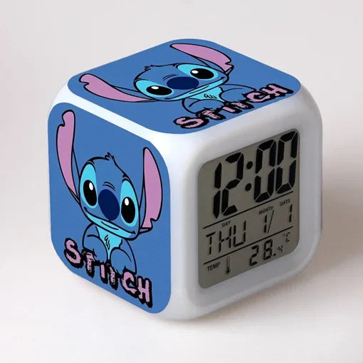 Cute Stitch Alarm Clock with Square Shape Design and Night Light Digital Display Cute Cartoon Gift for Kids Boys Girls Room Use
