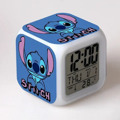 Cute Stitch Alarm Clock with Square Shape Design and Night Light Digital Display Cute Cartoon Gift for Kids Boys Girls Room Use