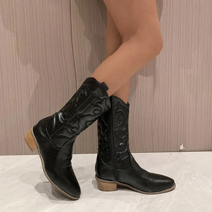 Bottes de cowboy western pour femmes, chaussures roses brillantes métalliques brodées à bout pointu et à talons aiguilles