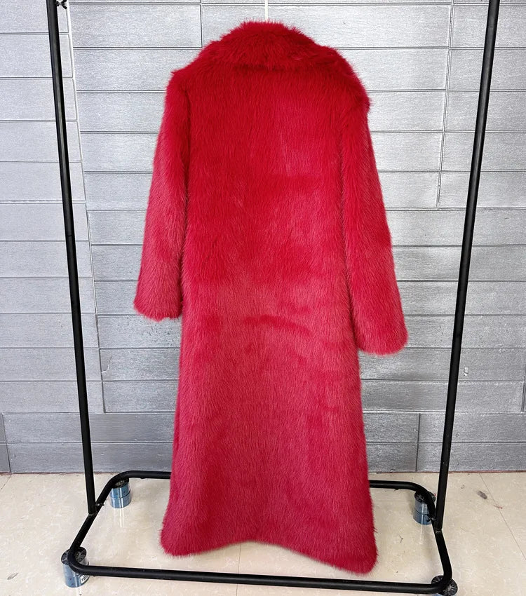 Manteau long en fausse fourrure pour femmes, automne hiver, grande taille, col rabattu blanc, poches, épais et chaud, manteau long maxi