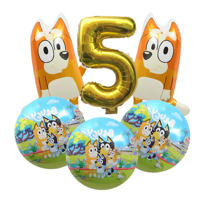 Bluey – vaisselle de fête d'anniversaire de noël, bannière jetable, garniture de gâteau, drapeau suspendu, ballons avec chiffres bleus, décoration d'anniversaire