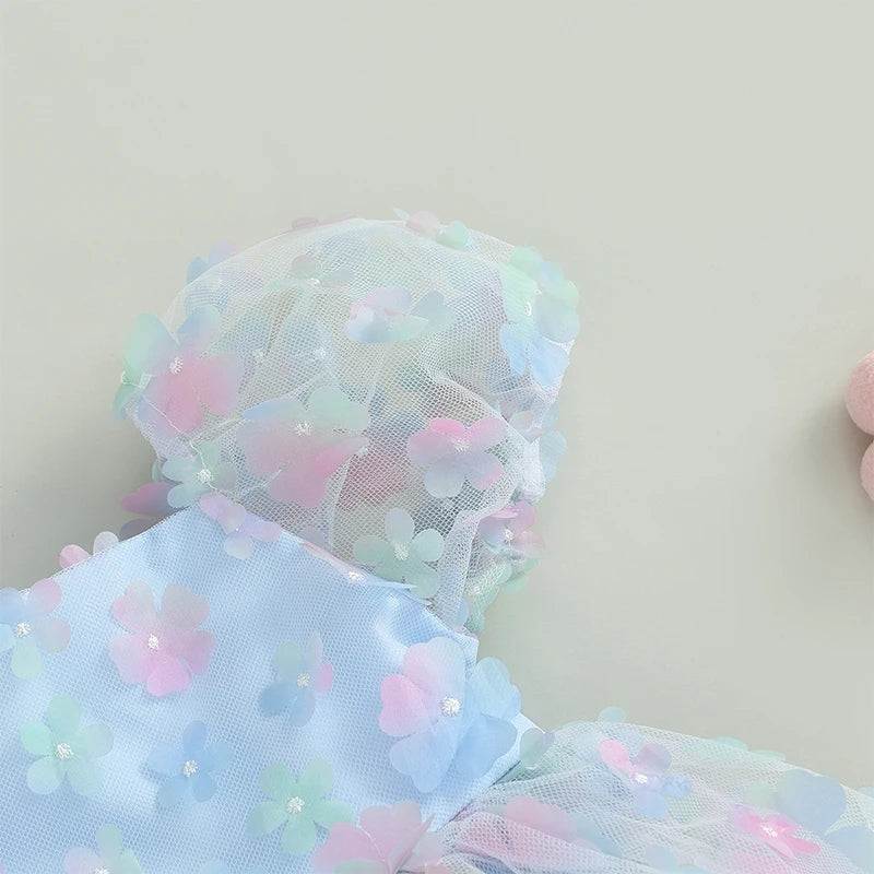Robe en Tulle à manches bouffantes pour petites filles, tenue de fête d'anniversaire en maille fleur/papillon 3D, vêtements décontractés pour petites filles, robes de princesse