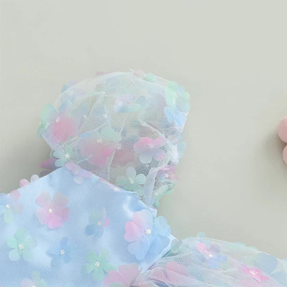 Robe en Tulle à manches bouffantes pour petites filles, tenue de fête d'anniversaire en maille fleur/papillon 3D, vêtements décontractés pour petites filles, robes de princesse