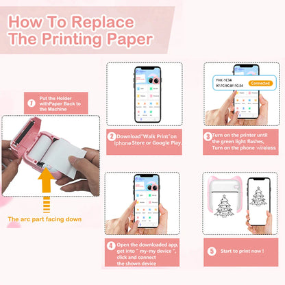 1PC Portable Thermal Printer Efficiently and Quickly Mini Printer Inkless Pocket Photo Printer for Study Notes Pictures DIY