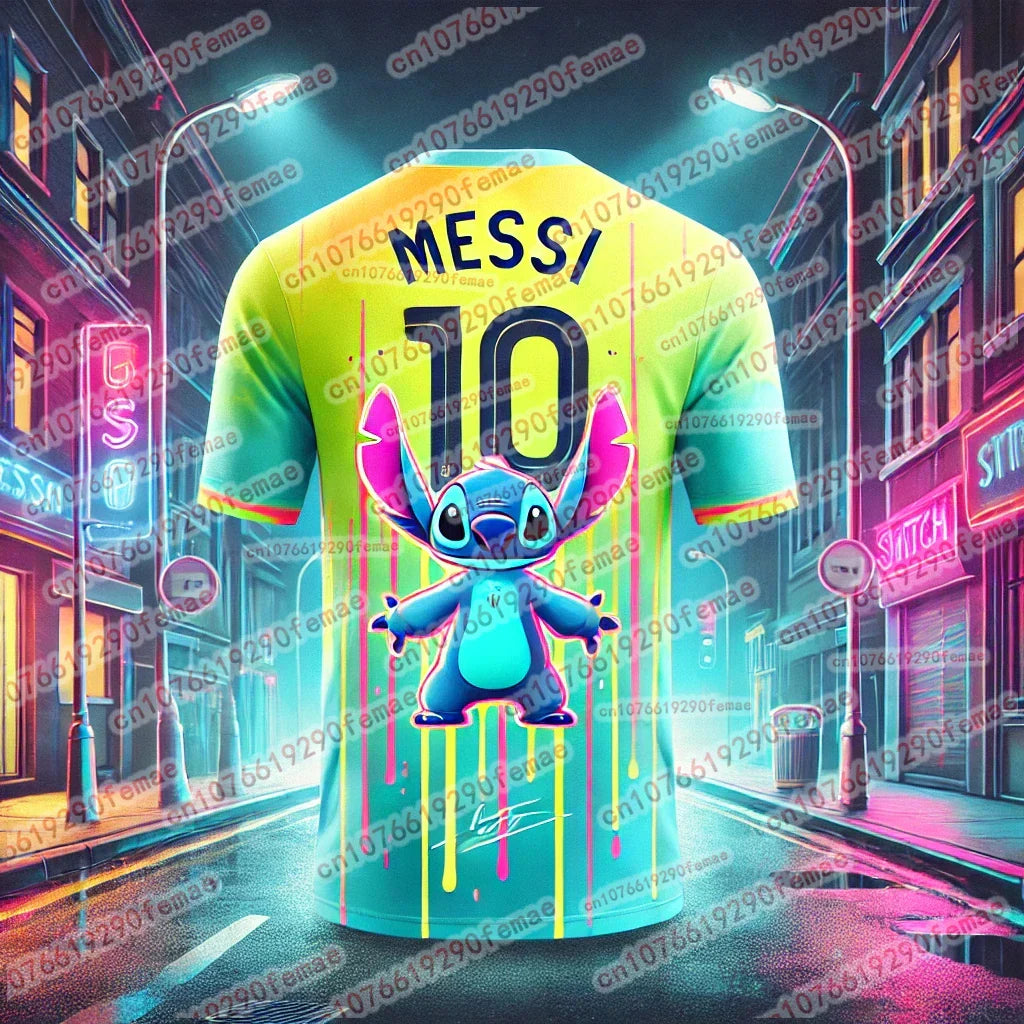 T-shirt Stitch et Messi – Maillot d'été confortable, mignon et élégant pour enfants et adultes, garçons et filles
