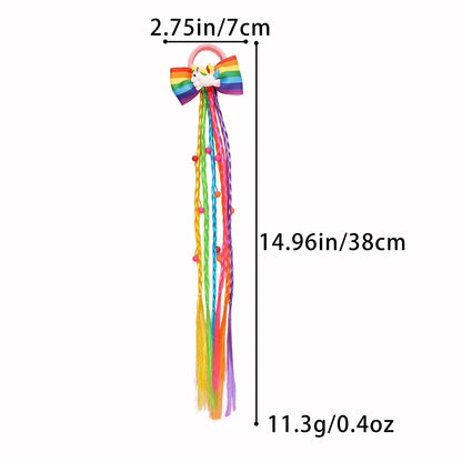 1PC Rainbow Bows Hairbands Dirty Braids Colorful Twist Tie Wigs Ponytail Kids Hair Accessories Nylon Bands Princess Headwear