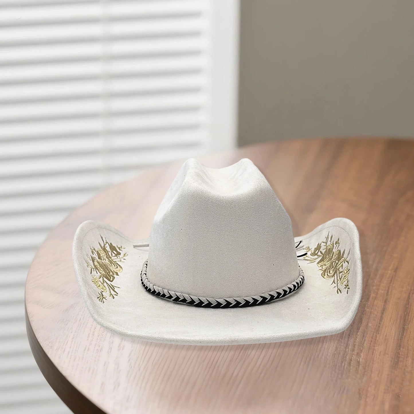 Retro Suede Cowgirl Hat for Women and Men, Floral Embroidery Wide Brim Western Cap Jazz Hat Cowboy Hats