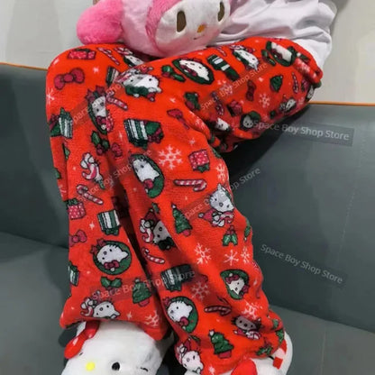 Sanrio Hello Kitty Pajamas Christmas Hello Kitty Flannel Pants Winter Warmth Pajamas Home Pants In Autumn Winter Fashion Trous