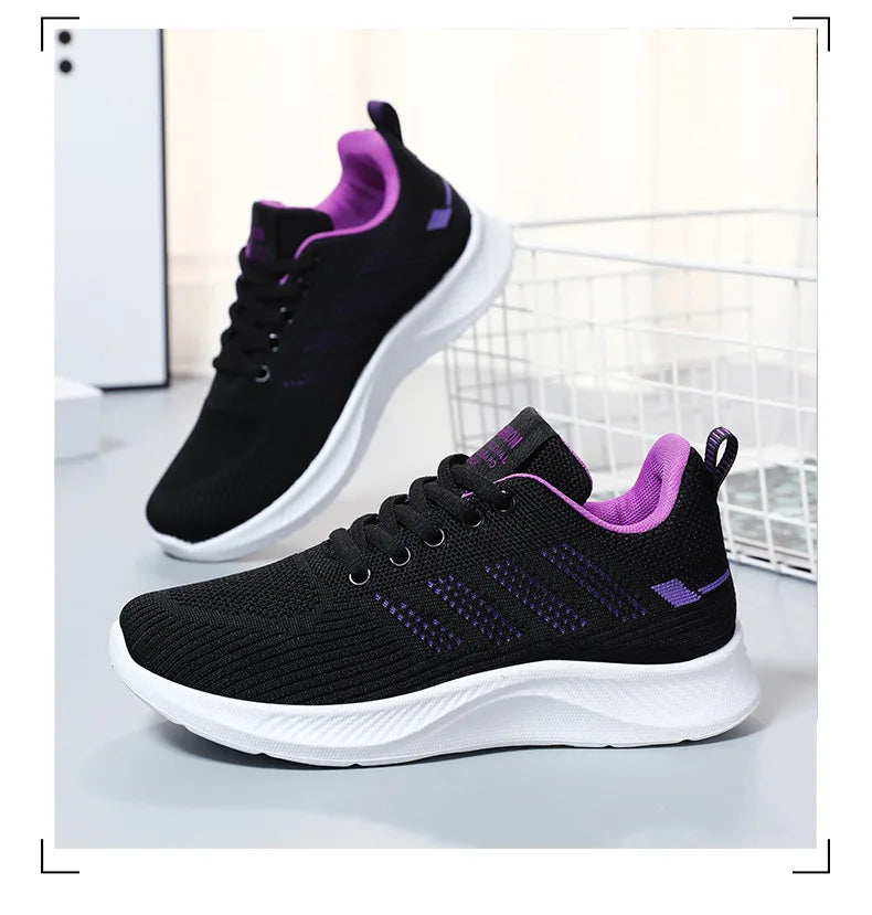 Oulylan Summer Soft Sole Running Shoes Ladies Casual Solid Color Antislip Footwear Outdoor Lace Up Mesh Breathable Sneakers