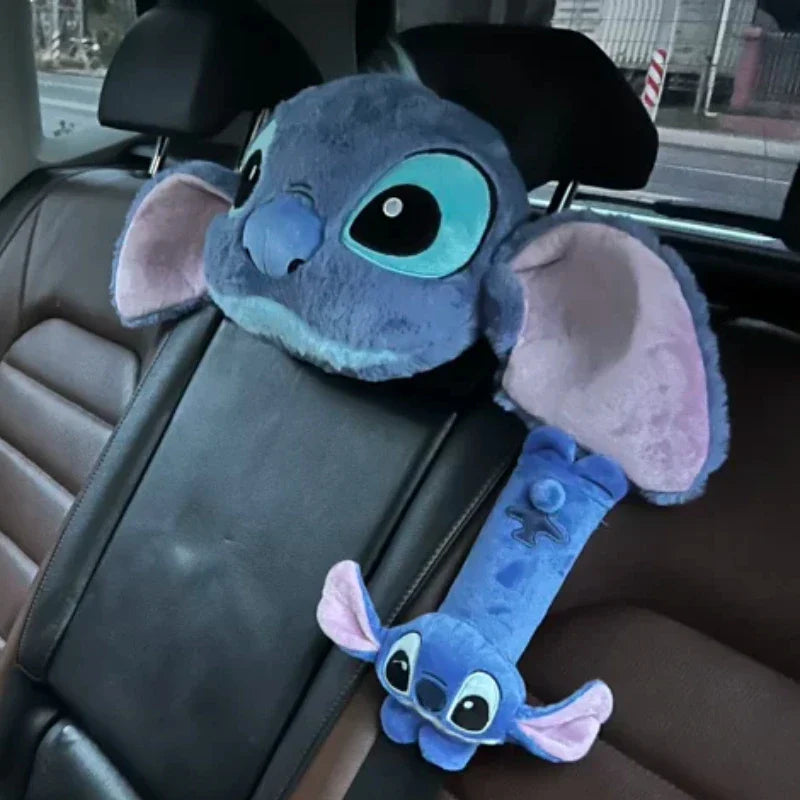 Stitch Car Headrest Neck Pillow Cute Cartoon Animal Soft Stuffed Doll Throw Pillow Car Auto Interior Accessories Christmas Gifts
