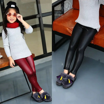 Leggings en cuir PU pour enfants, pantalons crayon décontractés, monochromes, chauds, FJGirl, mignons, tout-petits, enfants, filles, automne, hiver