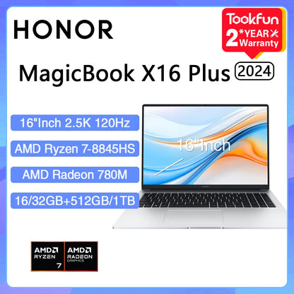 HONOR Laptop MagicBook X16 Plus 2024 BRI-721 16"Inch 2.5K 120Hz AMD Ryzen R7 8845HS 16/32GB 1TB Computer PC Notebook Ultrabook