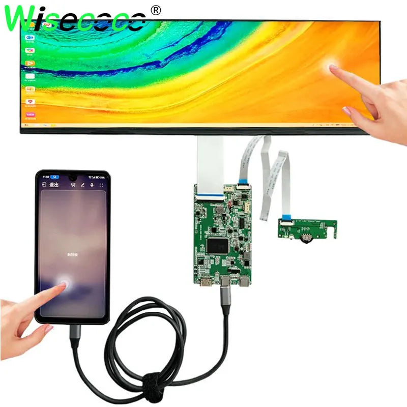 Wisecoco 14.5 Inch Stretched Bar LCD Display IPS 2560x720 2K Long Strip LCD Panel Capacitive Touchscreen USB-C Driver Board